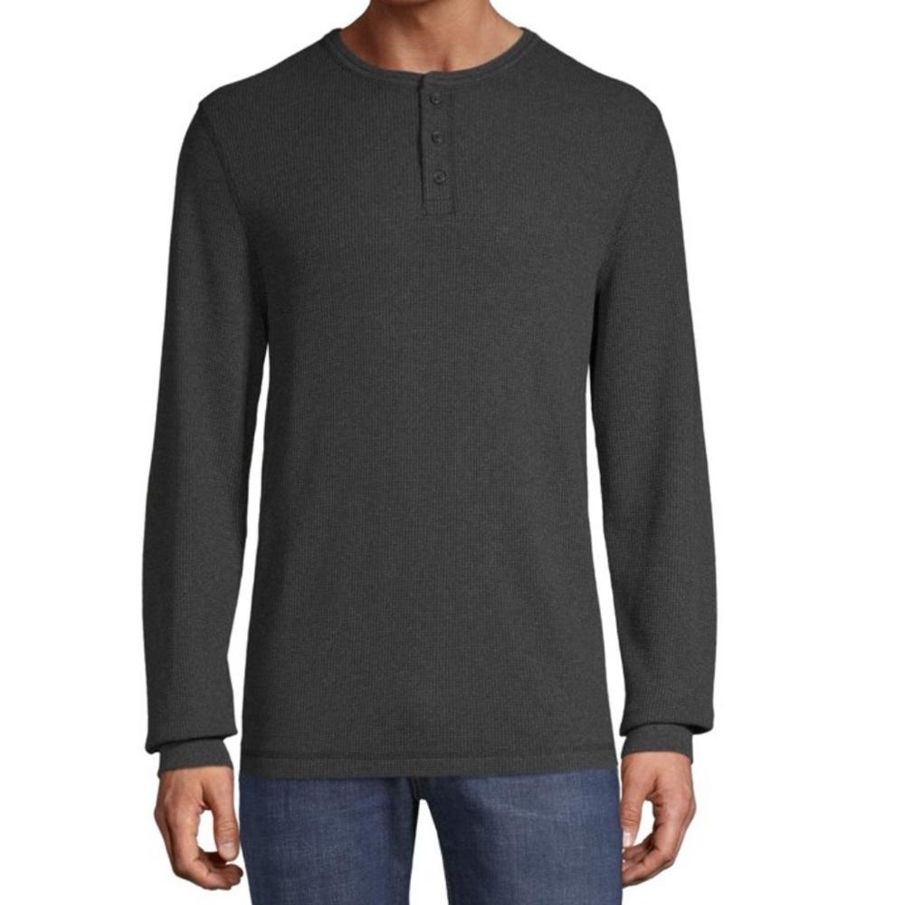 MEN'S SALE George Men’s‎ Long Sleeve Waffle Knit Henley Shirt Charcoal Gray L